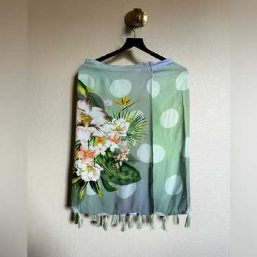 FARM RIO Brazil Floral Green Polka Dot wrap Skirt